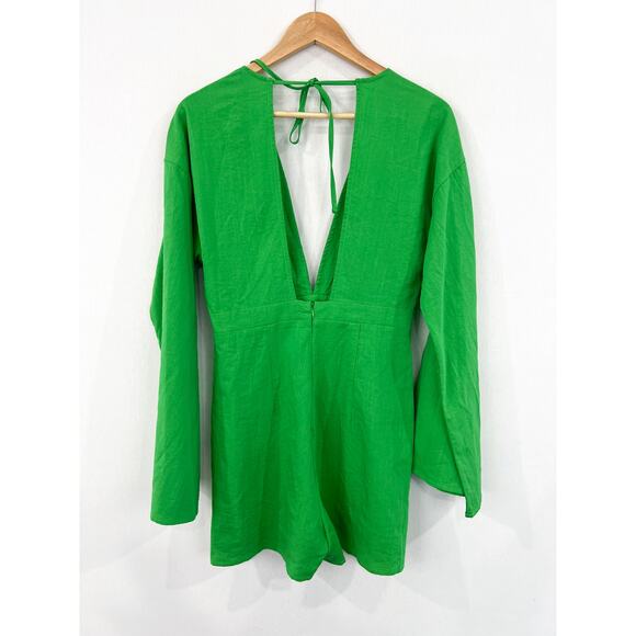 NEW MissPap Plunge Front Romper 6 Green Tie Back Playsuit Linen Look Glam - Picture 5 of 11